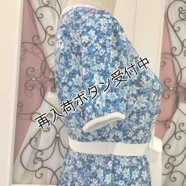 画像6: 【SuperBeauty  】ブルー系小花プリント半袖ワンピース (6)