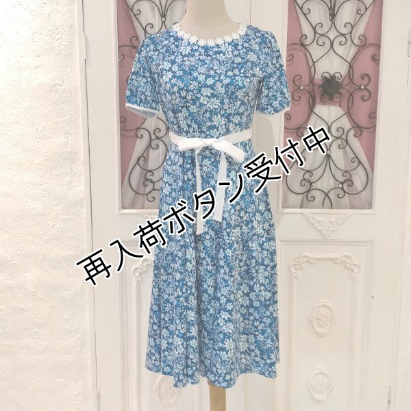 画像2: 【SuperBeauty  】ブルー系小花プリント半袖ワンピース (2)