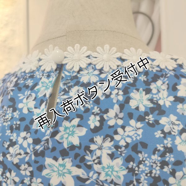 画像9: 【SuperBeauty  】ブルー系小花プリント半袖ワンピース (9)