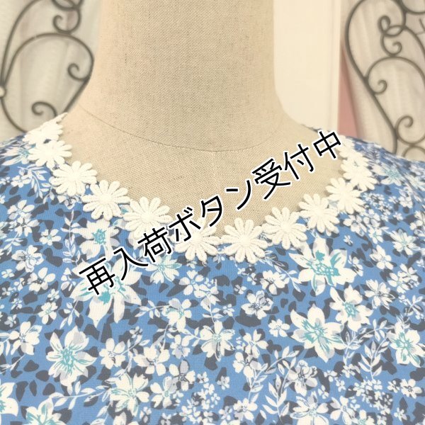 画像3: 【SuperBeauty  】ブルー系小花プリント半袖ワンピース (3)