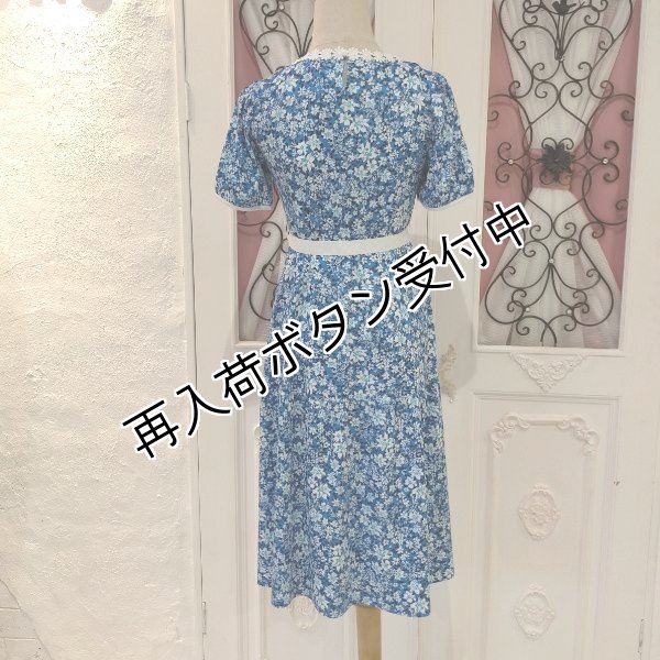 画像8: 【SuperBeauty  】ブルー系小花プリント半袖ワンピース (8)
