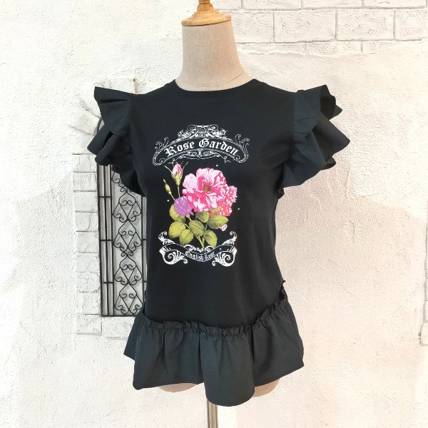 画像9: 【SuperBeauty  】フリル二重袖バラプリントTシャツ《送料220円代引は通常送料》 (9)