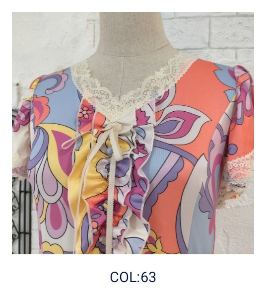 画像2: 【16,000円 →超特価 3,900円＜在庫限り＞クーポン/POINT不可】胸元フリル×リボンデザイン多色プリントロングワンピース (2)