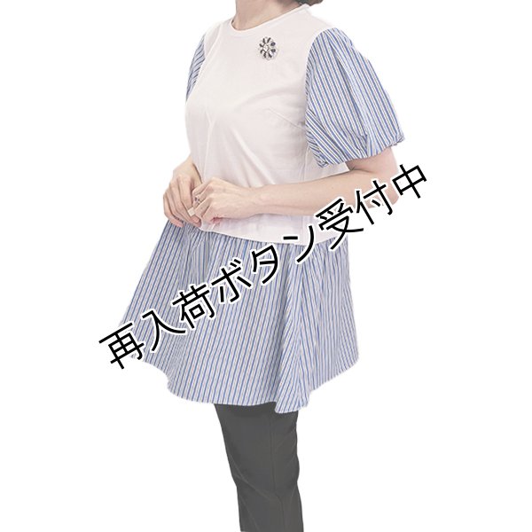 画像4: 【超特価 3900円<在庫限り>クーポン/POINT不可】裾・袖ボーダー切替の胸元ビジュー付チュニックカットソー《送料220円代引は通常送料》 (4)