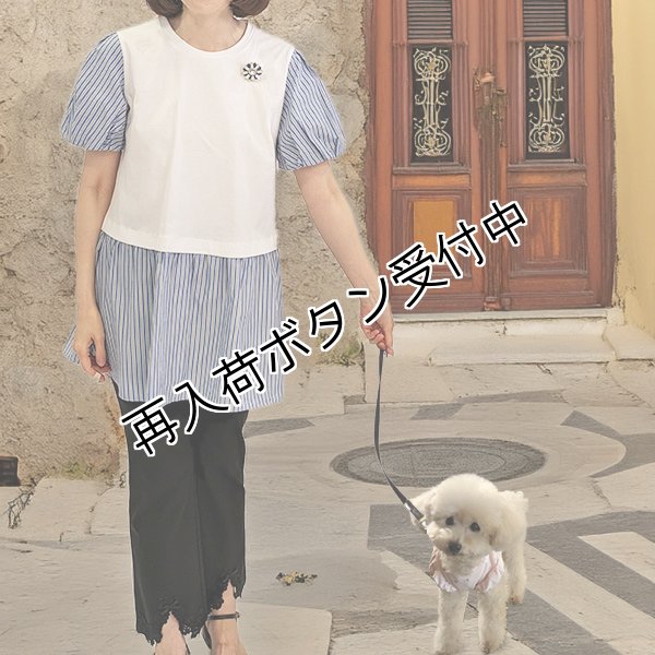 画像1: 【●半額以下！超特価！！● 】裾・袖ボーダー切替の胸元ビジュー付チュニックカットソー《送料220円代引は通常送料》 (1)