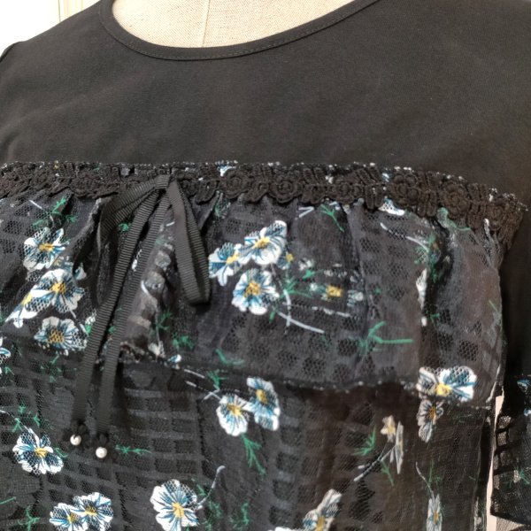 画像8: 【超特価 2900円<在庫限り>クーポン/POINT不可】格子柄花プリントレース切替チュニックカットソー《送料220円代引は通常送料》 (8)