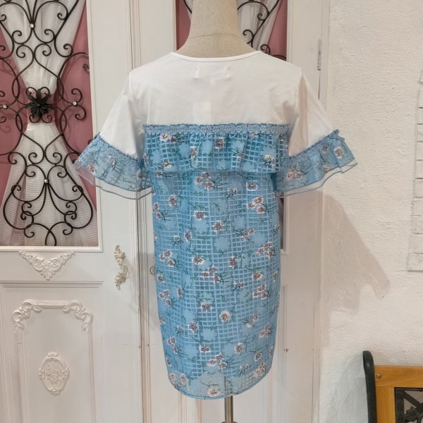 画像6: 【超特価 2900円<在庫限り>クーポン/POINT不可】格子柄花プリントレース切替チュニックカットソー《送料220円代引は通常送料》 (6)