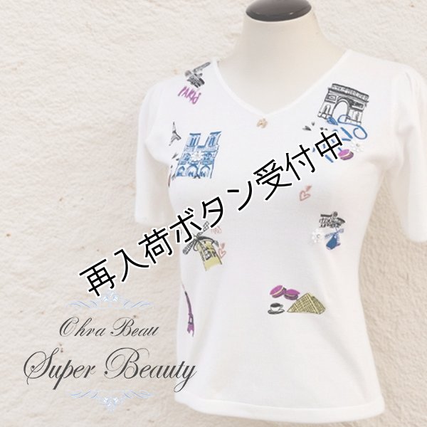 画像1: 【15,000円 →超特価 2900円＜在庫限り＞クーポン/POINT不可】Paris刺繍入り半袖ニット《送料220円代引は通常送料》 (1)