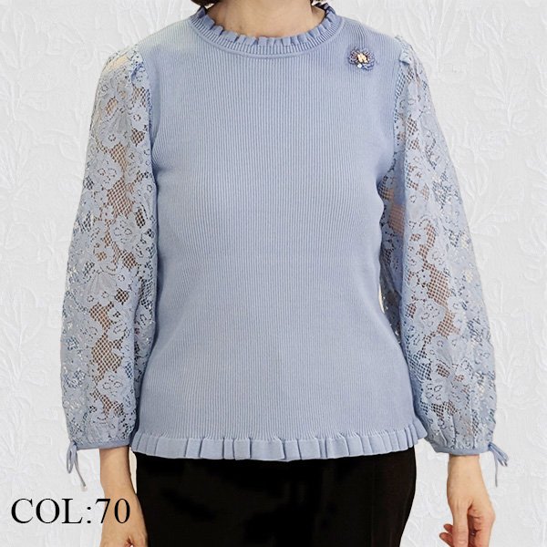 画像2: 【SuperBeauty  】レースバルーン袖フリルデザインセーター (2)