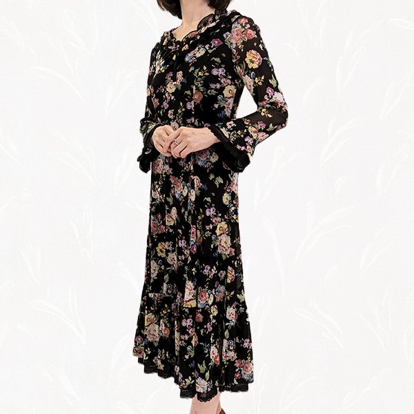 画像3: 【SuperBeauty  】★Vフリル襟パワーネット花プリントワンピース (3)