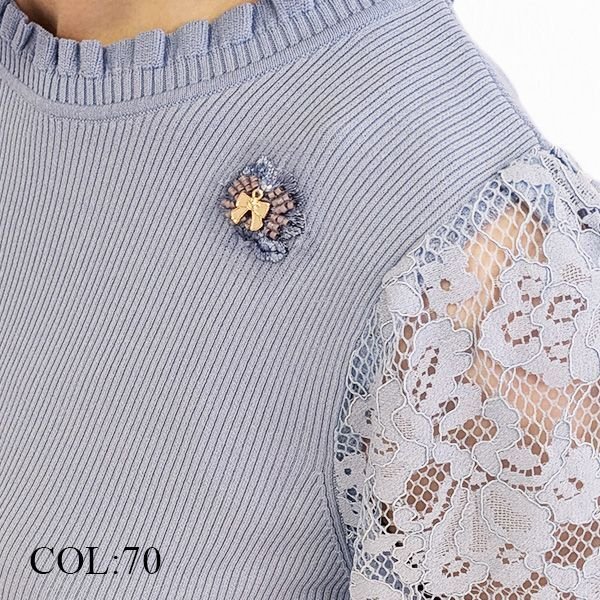 画像4: 【SuperBeauty  】レースバルーン袖フリルデザインセーター (4)