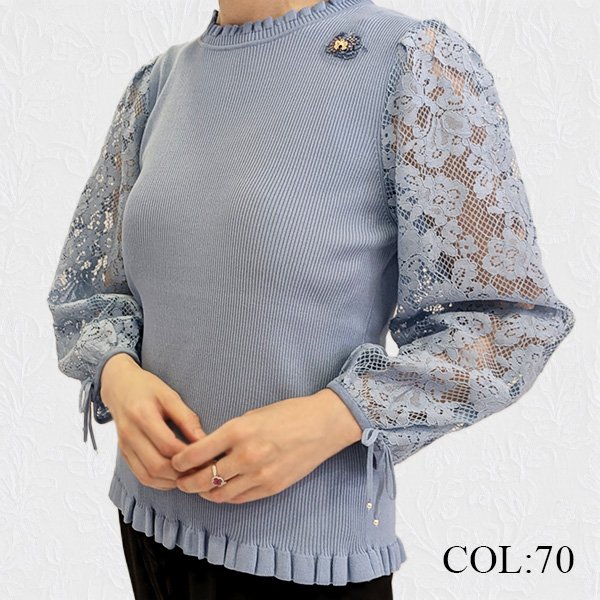 画像3: 【SuperBeauty  】レースバルーン袖フリルデザインセーター (3)
