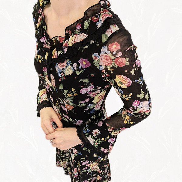 画像4: 【SuperBeauty  】★Vフリル襟パワーネット花プリントワンピース (4)