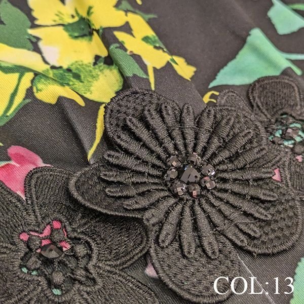 画像4: 【SuperBeauty  】★ウェスト花レースモチーフ付フラワープリントワンピー (4)