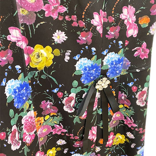 画像6: 【SuperBeauty  】★ウェストリボンフレンチスリーブフラワープリントワン (6)