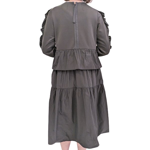 画像5: 【SuperBeauty  】★袖フリルデザインダンボールニットタフタワンピース (5)