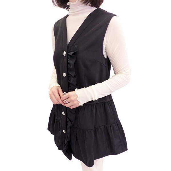 画像2: 【SuperBeauty  】ダンボールニットタフタティアードデザインベスト (2)