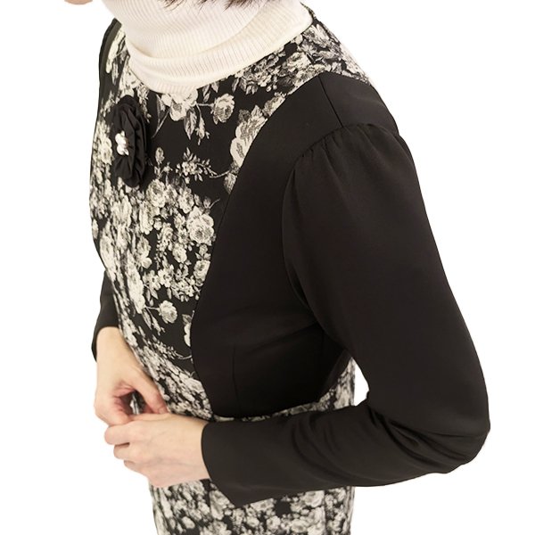 画像3: 【SuperBeauty  】ダンボールニット袖切替　ジャガード織ワンピース 2426015 (3)