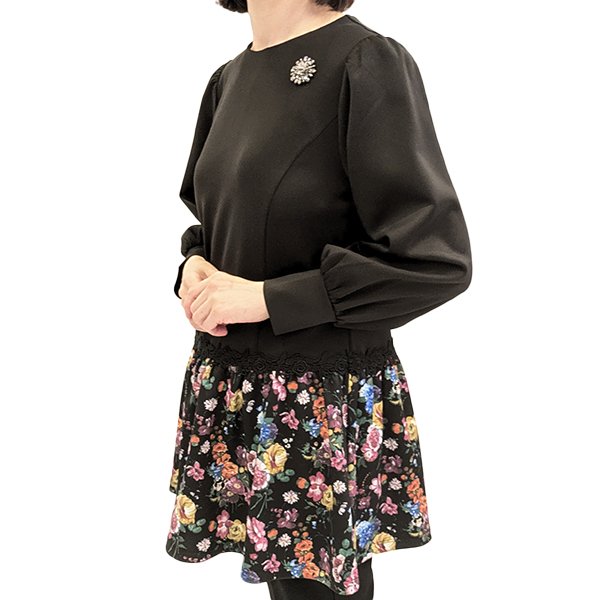 画像2: 【SuperBeauty  】★超人気 ウエスト美人フラワープリント切替チュニック (2)