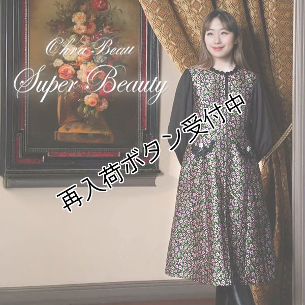 画像1: 【SuperBeauty  】花柄ジャガード織の袖切替ワンピース (1)