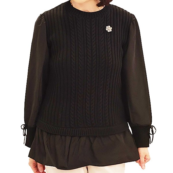 画像3: 【SuperBeauty  】★縄編み柄タフタ切替レイヤード風チュニック (3)