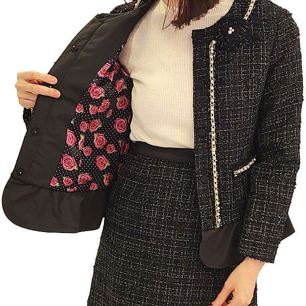 画像3: 【SuperBeauty  】裾フリルデザインツイードジャケット (3)