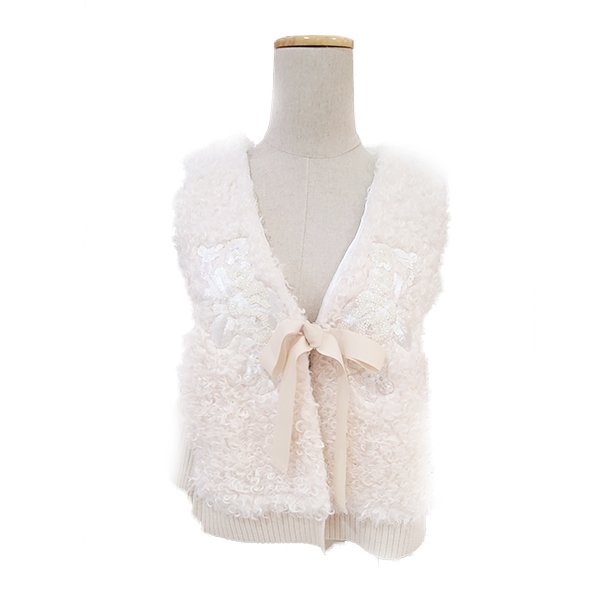 画像9: 【SuperBeauty  】★胸元スパンコール刺繍モコモコボア素材ニットベスト (9)