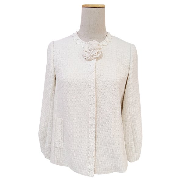 画像7: 【SuperBeauty  】コサージュ付ノーカラージャケットジュ付ジャケットコート (7)