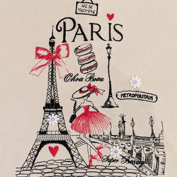 画像5: 【SuperBeauty  】胸元Paris刺繍袖パワーネット素材切替ニット (5)