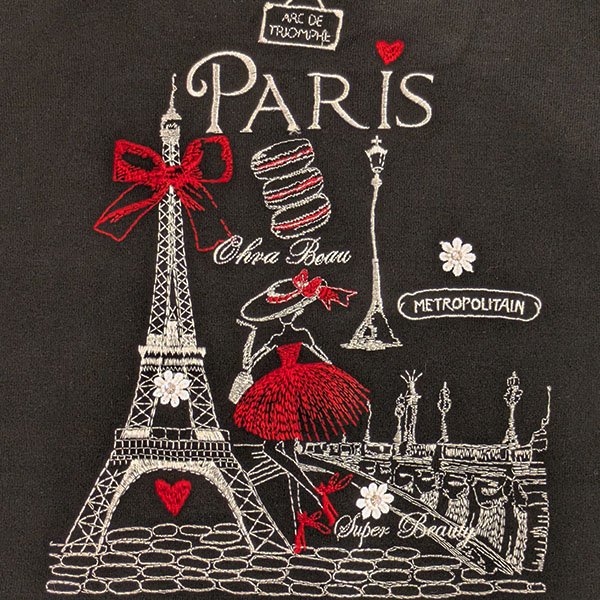 画像6: 【SuperBeauty  】胸元Paris刺繍袖パワーネット素材切替ニット (6)
