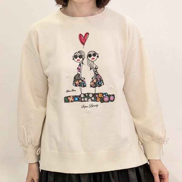 画像2: 【SuperBeauty  】paris ガールズ刺繍のニットセーター (2)
