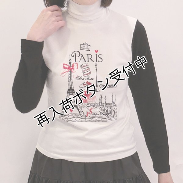 画像2: 【SuperBeauty  】胸元Paris刺繍袖パワーネット素材切替ニット (2)