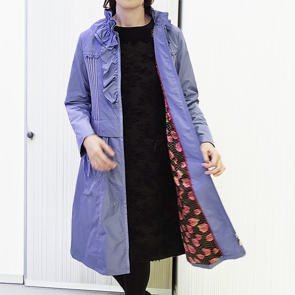 画像2: 【SuperBeauty  】スタンドフリル衿ウェストニット切替ジャケット (2)