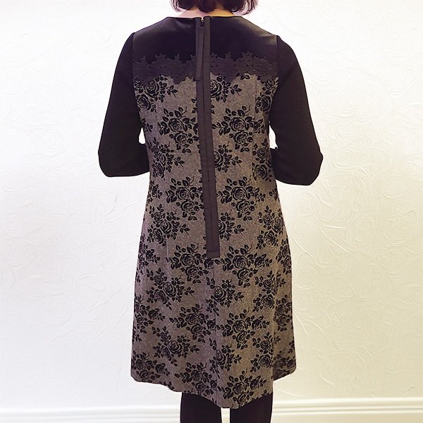 画像3: 【SuperBeauty  】フロッキープリントベロア切替ワンピース (3)