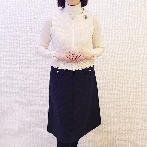 画像2: 【SuperBeauty  】配色切替ウエストレース使いジャンパースカート (2)