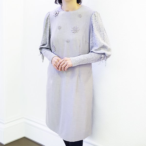 画像9: 【SuperBeauty  】グレンチェック花モチーフ付袖ニットワンピース (9)