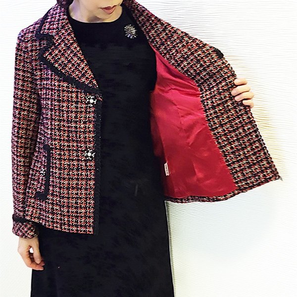 画像2: 【SuperBeauty  】コサージュ付ツイードジャケット (2)
