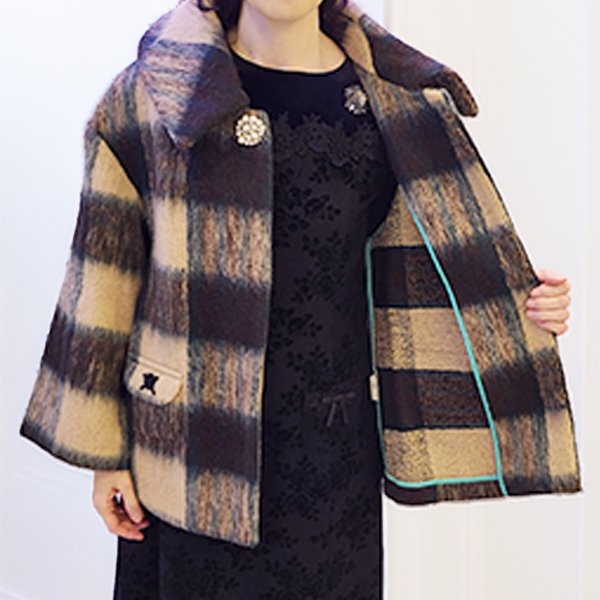 画像2: 【SuperBeauty  】コサージュ付チェック柄ジャケット (2)