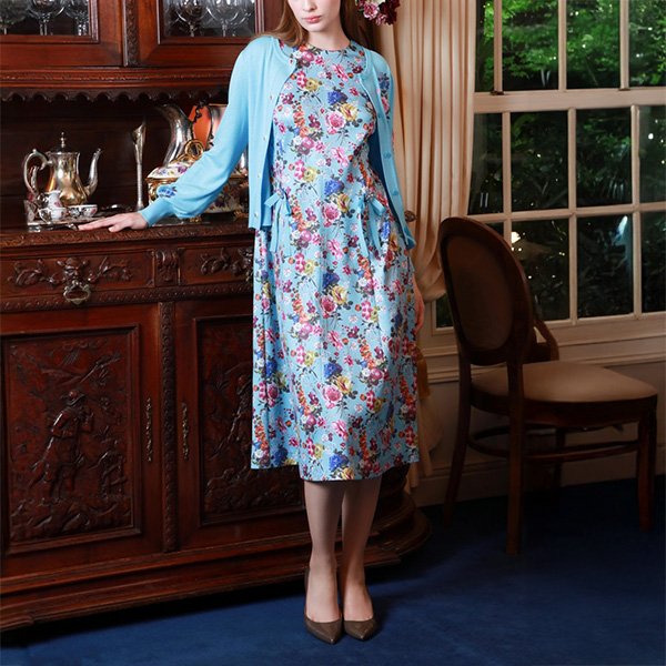 画像3: 【SuperBeauty  】★ウェストリボンフレンチスリーブフラワープリントワン (3)