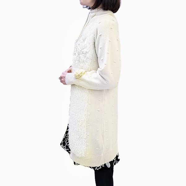 画像2: 【SuperBeauty  】胸元スパンコール刺繍ボアニットポップル編みニットジャ (2)