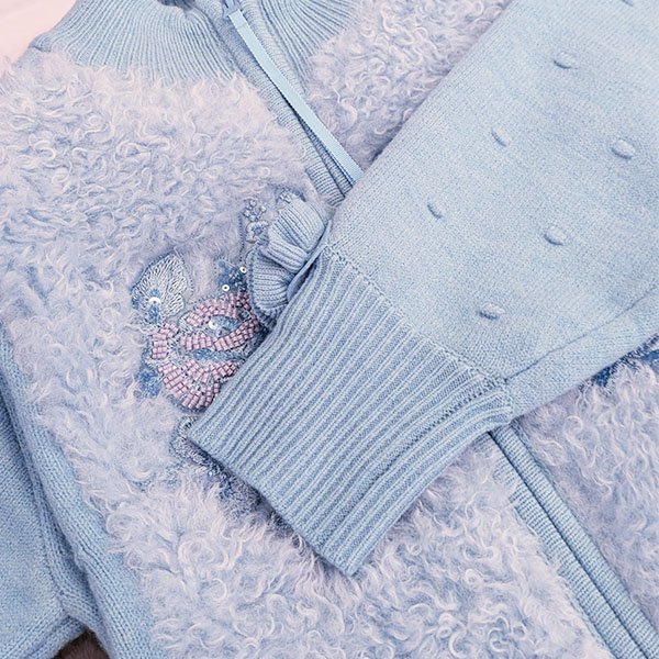 画像8: 【SuperBeauty  】胸元スパンコール刺繍ボアニットポップル編みニットジャ (8)