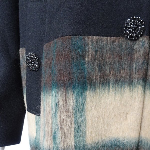 画像5: 【SuperBeauty  】チェック柄切替え使い シャギーコートワンピースシャギーチェック素材切替コート (5)