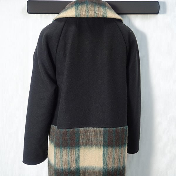 画像3: 【SuperBeauty  】チェック柄切替え使い シャギーコートワンピースシャギーチェック素材切替コート (3)