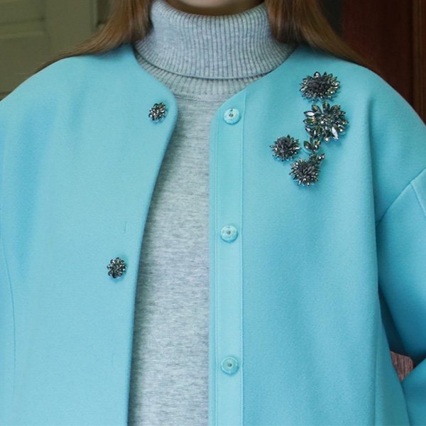 画像3: 【SuperBeauty  】キラキラビジュー使いノーカラーコート (3)