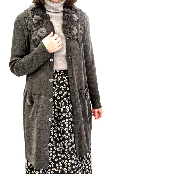 画像4: 【SuperBeauty  】ファーボールロングニットジャケット (4)