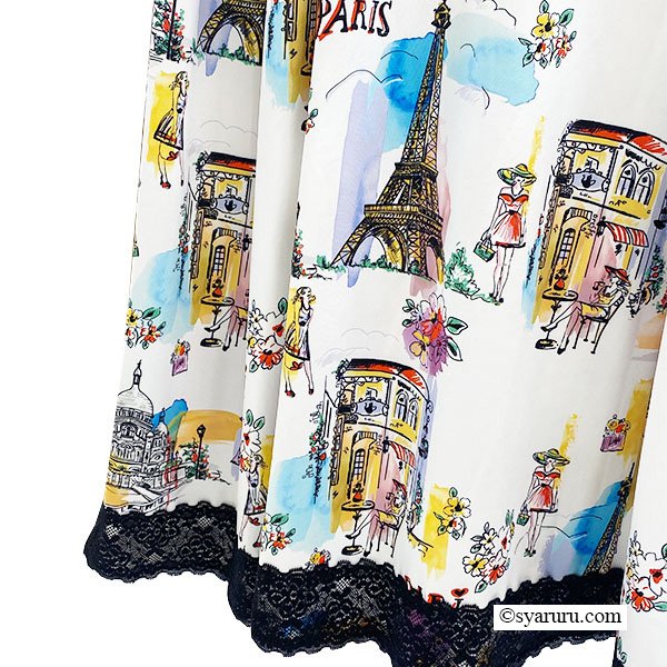 画像7: 【SuperBeauty  】Parisプリント使い裾レースワンピース (7)