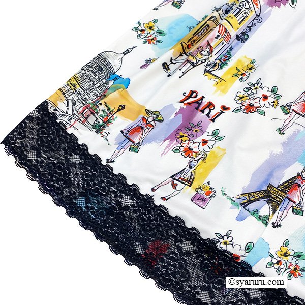 画像4: 【SuperBeauty  】Parisプリント使い裾レースワンピース (4)