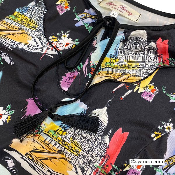 画像11: 【SuperBeauty  】Parisプリント使い裾レースワンピース (11)