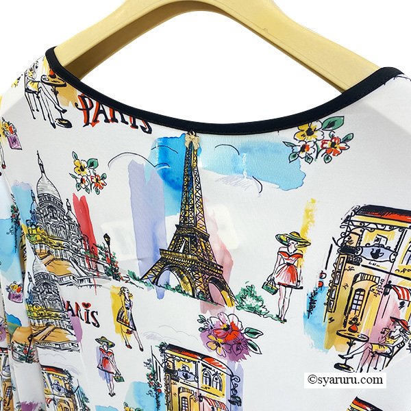 画像10: 【SuperBeauty  】Parisプリント使い裾レースワンピース (10)