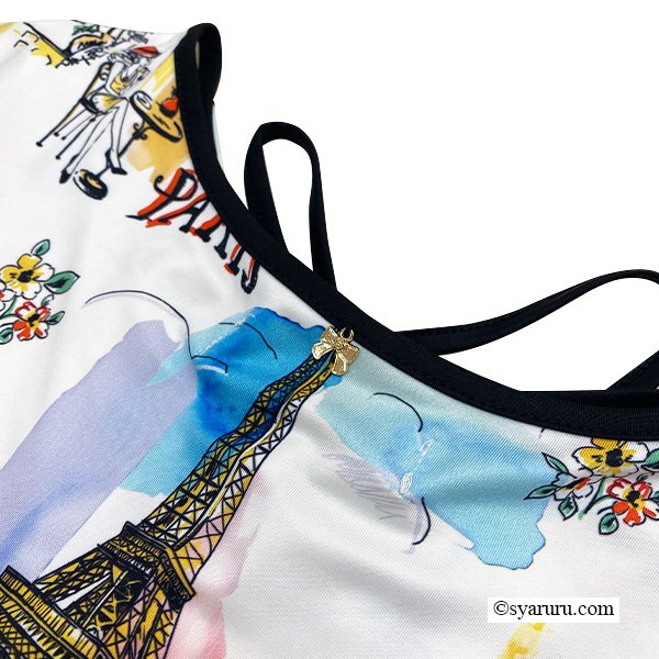 画像3: 【SuperBeauty  】Parisプリント使い裾レースワンピース (3)